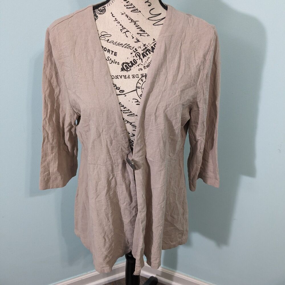 Soft Surroundings Tan Duster Topper Kimono petite medium Gauze Button Bendetta